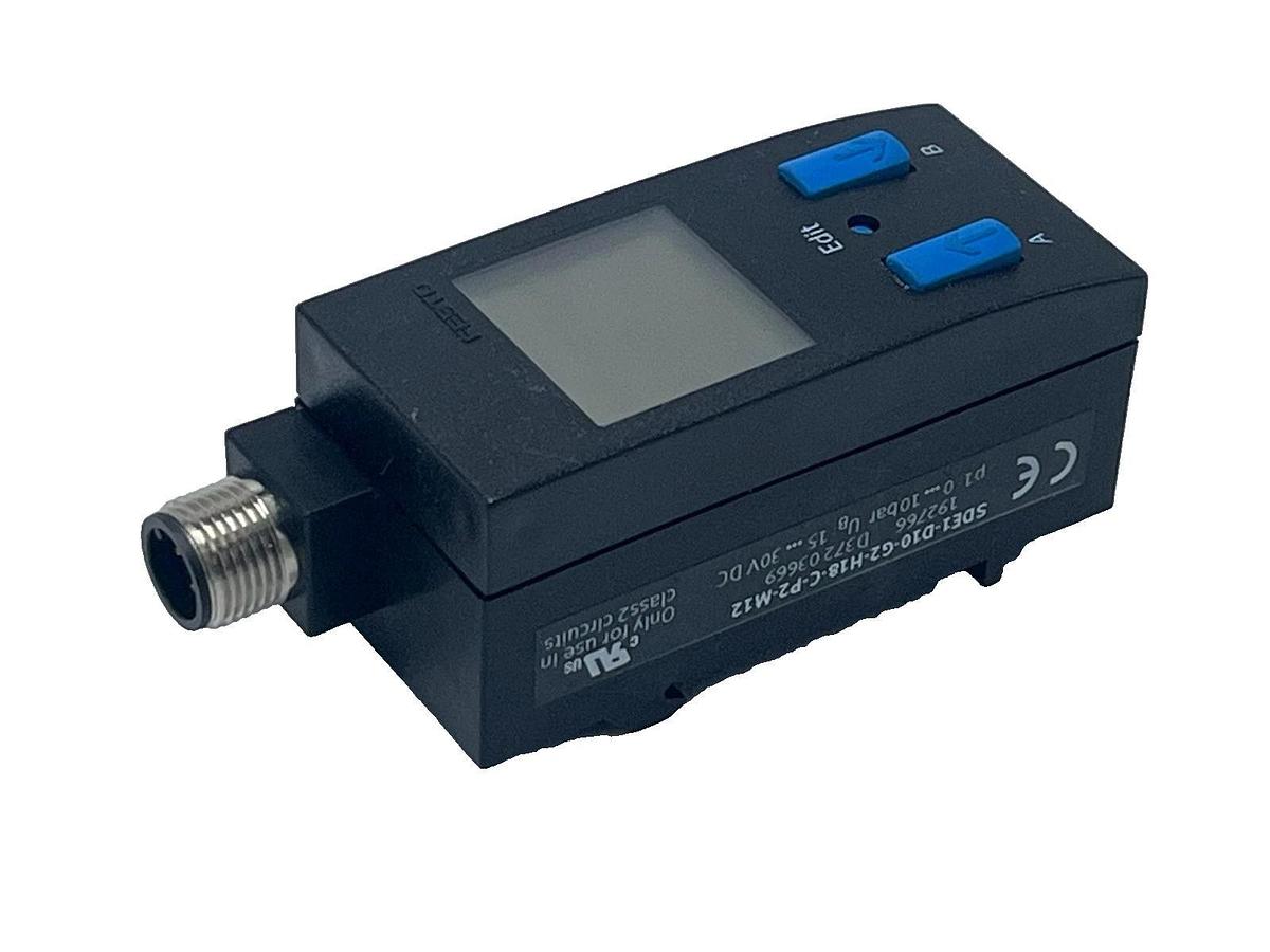 FESTO SDE1-D10-G2-H18-C-P1-M8 PRESSURE SENSOR 192030 0-10 Bar PNP Backlit LCD