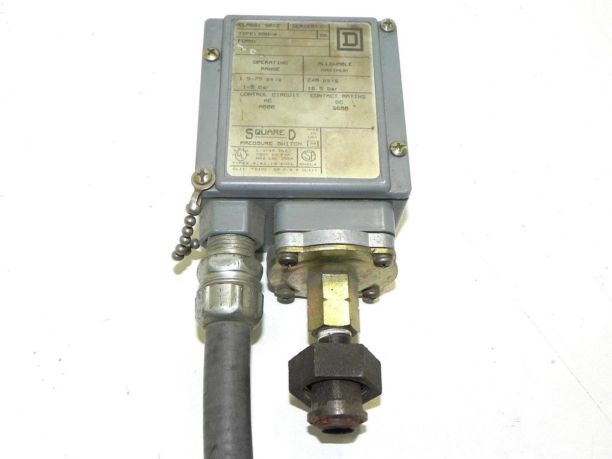Used SQUARE D PRESSURE SWITCH CLASS 9012 TYPE GAW-4