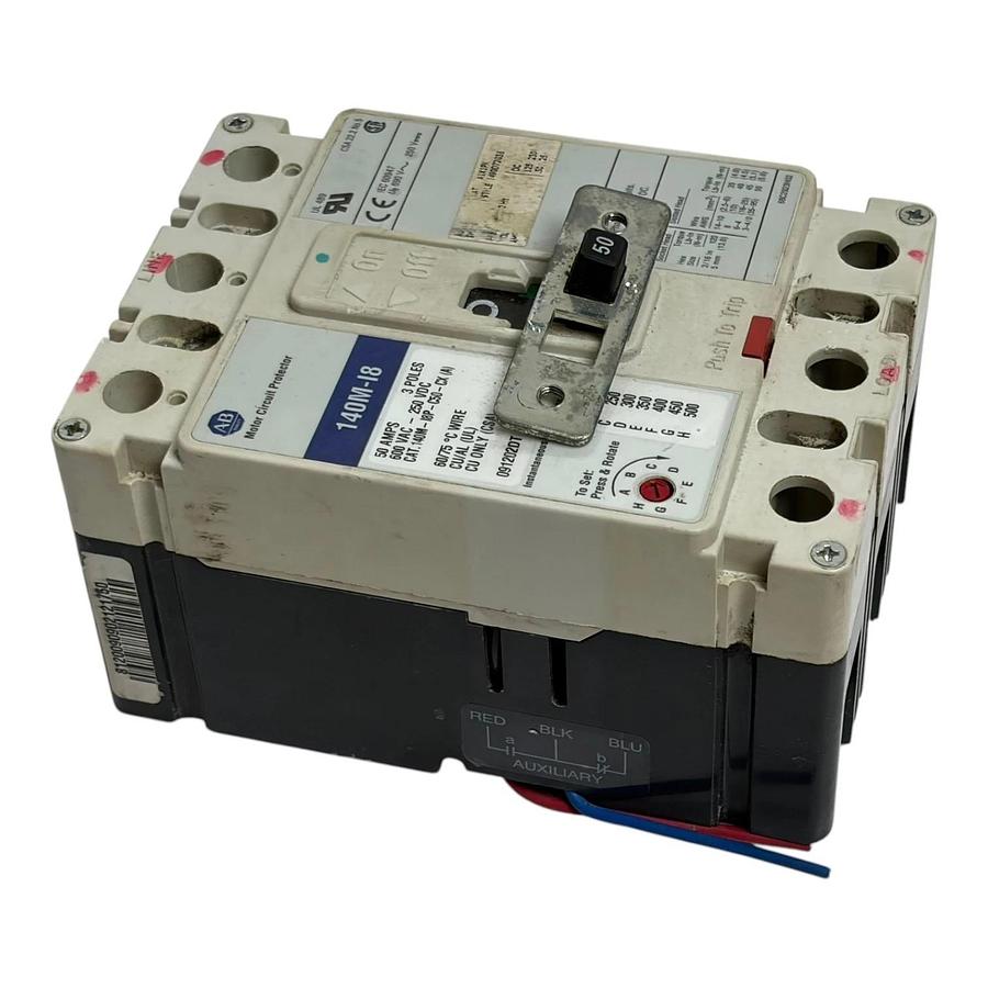 Used Allen-Bradley 140M-I8 Motor Circuit Protector 50A 3 Pole Breaker 140M-I8P-C50-CX
