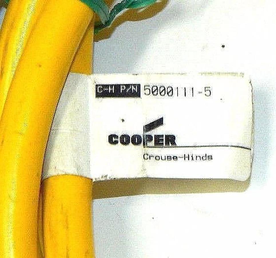Used COOPER 5000111-5 , 5 PIN, MALE/FEMALE 12' CABLE WITH 90 DEGREE MALE CONNECTION