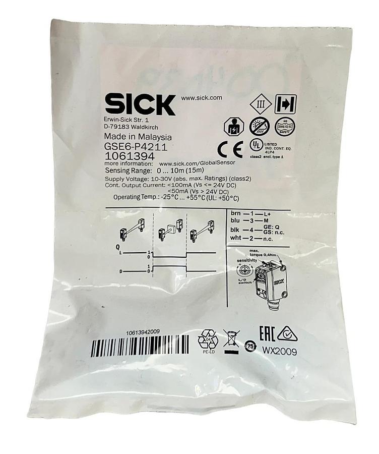 Used SICK GSE6-P4211 / 1061394 PHOTOELECTRIC SENSOR 10-30VDC 0-10m(15m) NSFS