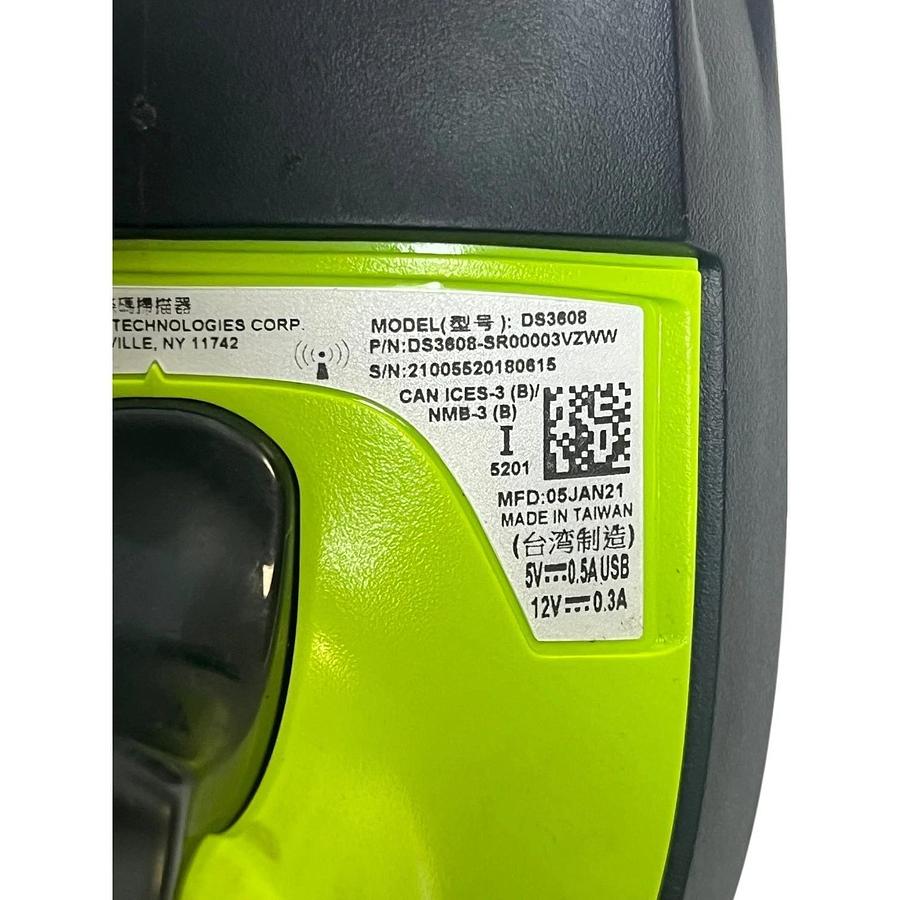 Used Zebra DS3608-SR00003VZWW Ultra-Rugged 2D Barcode Scanner w/ CBA-RF3-C09ZAR RS232