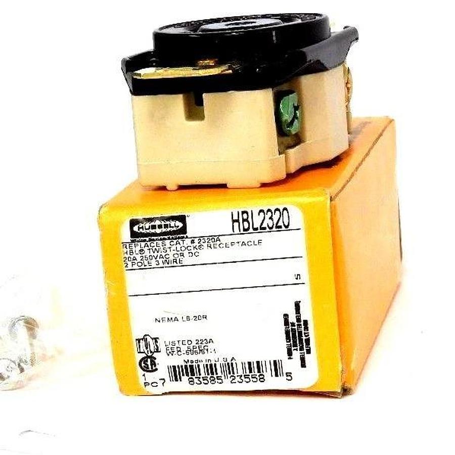 Used NIB HUBBELL HBL2320 TWIST LOCK RECEPTACLE 20A, 250VAC/DC, 2POLE, 3WIRE