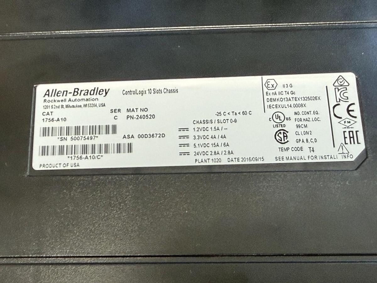 Used ALLEN BRADLEY 1756-A10 SLOT RACK W/ 1756-PB75 POWER SUPPLY 1756-OB16E & MORE