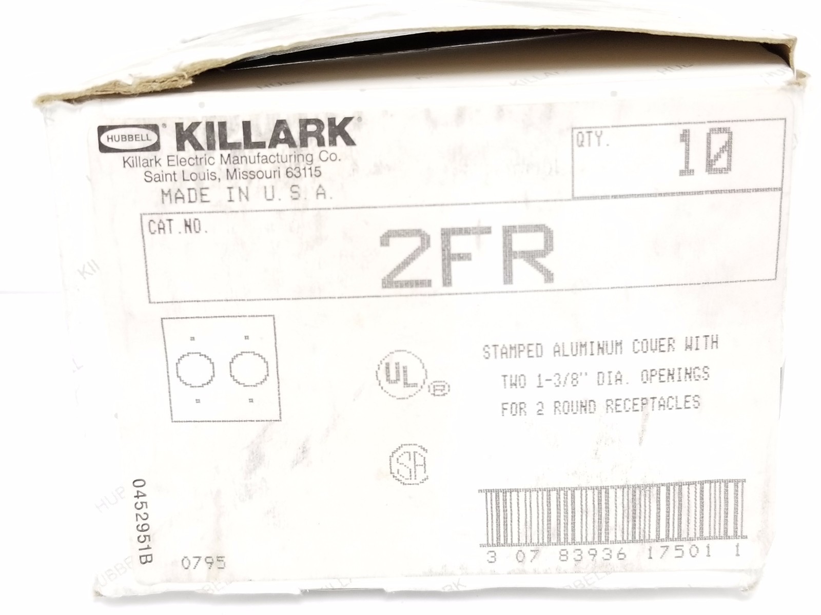 NIB HUBBELL KILLARK 2FR STAMPED ALUMINUM COVERS (BOX OF 10)
