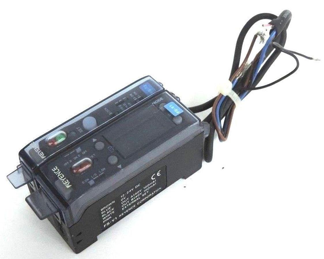 Used KEYENCE FS-V1 PHOTOELECTRIC FIBER AMPLIFIER & FS-T2 FIBEROPTIC SENSOR