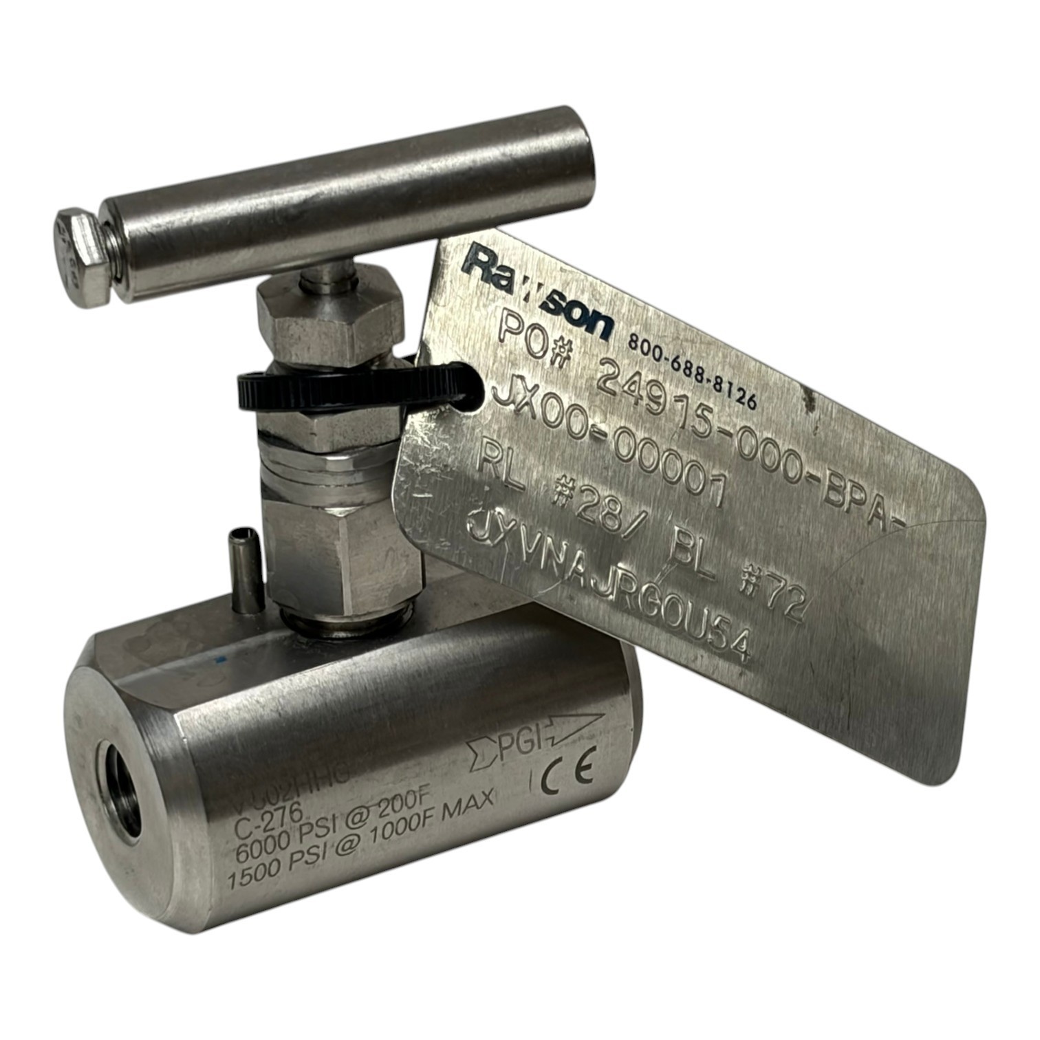 Used Parker PGI V-502HHG Needle Valve 1/4 NPT Hastelloy C-276 Severe Service 6000 PSI