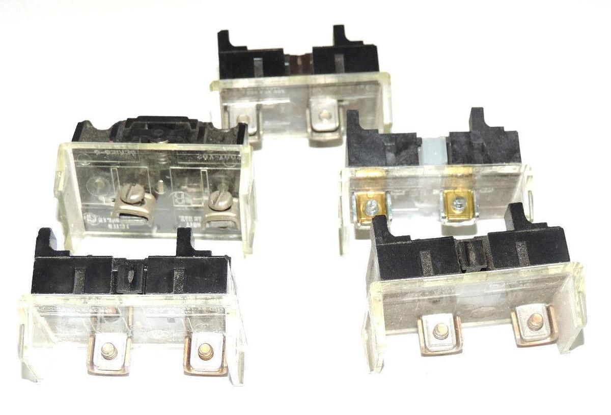 Used LOT OF 5 ASSORTED ALLEN BRADLEY CONTACT BLOCKS 800T-XD1, 880T-XD2, 800T-XD4