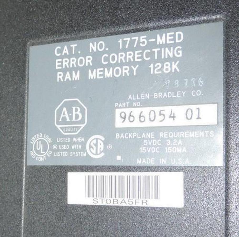 Used ALLEN BRADLEY 1775-MED ERROR CORRECTING RAM MEMORY 128K 966054 01 1775MED