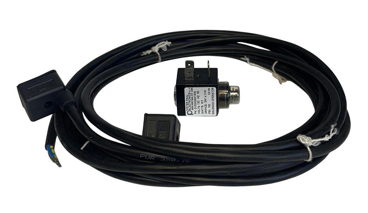 Used PETER PAUL O153X00011EM SOLENOID OPERATOR 120V 60Hz 8.5W 3/64x1/16 W/ CABLE NSNP