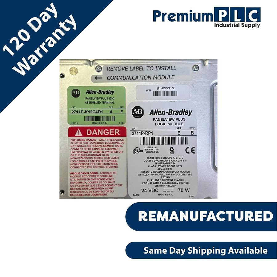 Refurbished REMAN. ALLEN BRADLEY 2711P-K12C4D1 /A PanelView Plus 1250 COLOR 2711P-RDK12C