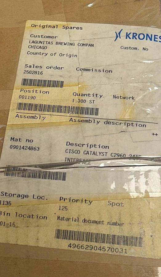 CISCO KRONES WS-C2960-24TT-L / 0901424863 CATALYST C2960 24TT INTERFACE NSMP