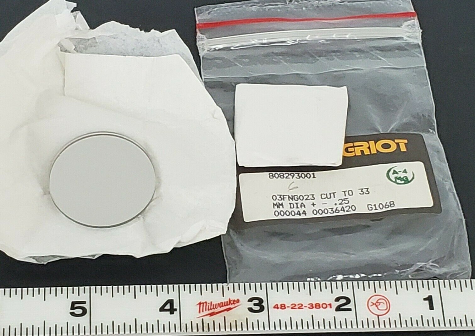 Used LOT OF 2 NEW MELLES GRIOT 808293001 LIGHT FILTERS (03FNG023 CUT TO 33MM DIA.)