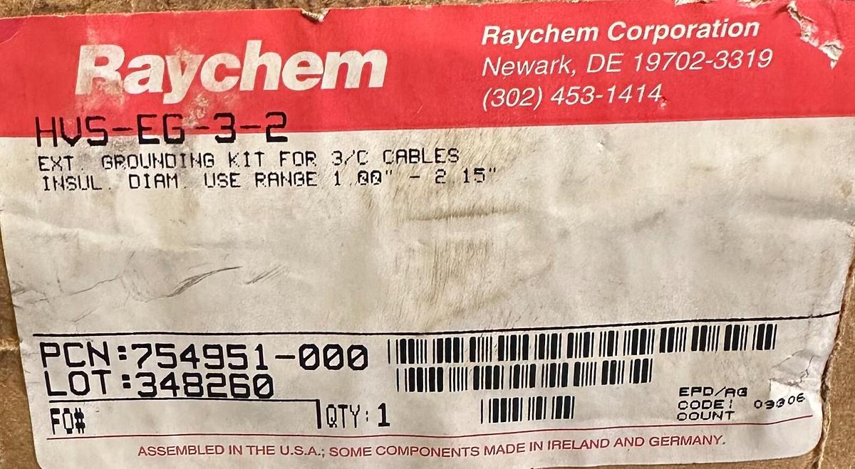 Used NEW RAYCHEM HVS-EG-3-2 / HVSEG32 EXT. GROUNDING KIT FOR 3/C CABLES 754951-000