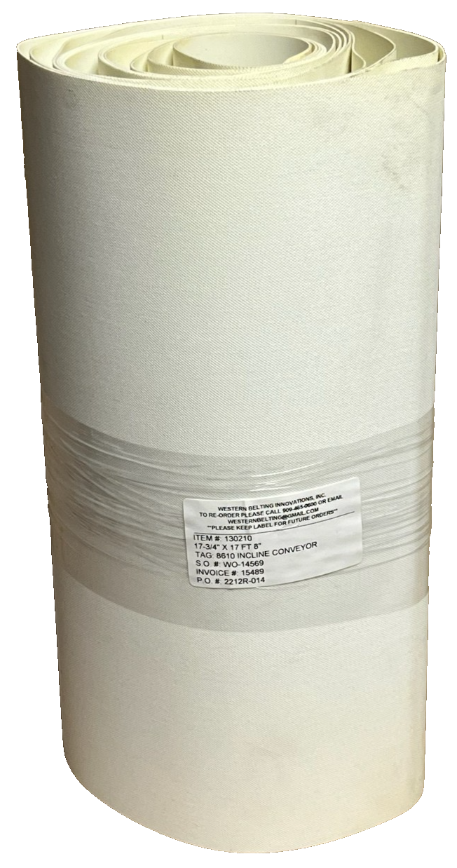 Used Western Belting 130210 White Polyurethane Conveyor Belt 17-3/4" x 17' 8" - NEW