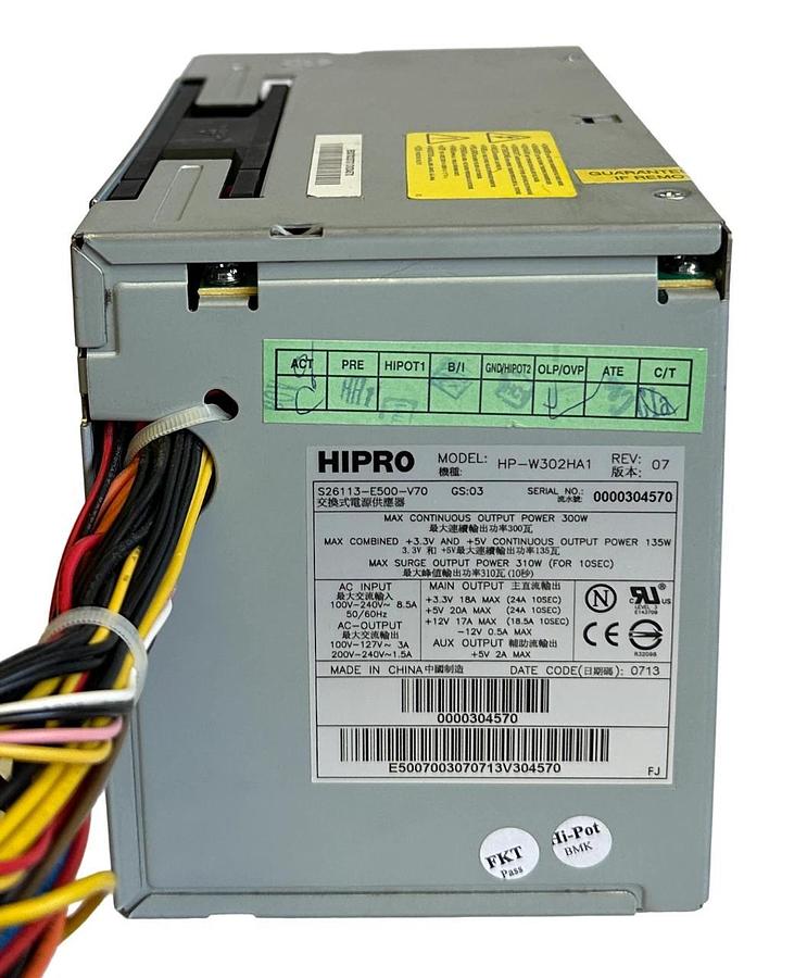 Used HIPRO S26113-E500-V70 / HP-W302HA1 POWER SUPPLY 100-240VAC 50/60Hz 8.5A INPUT