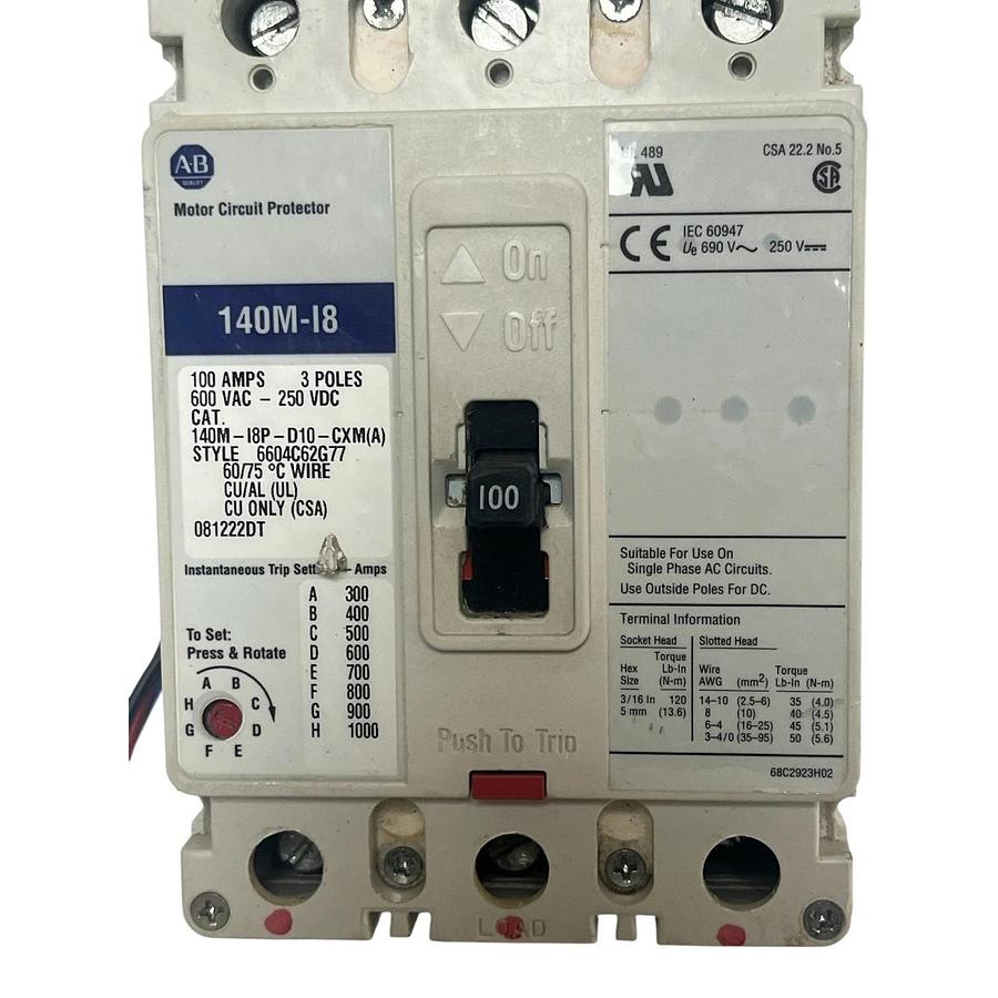 Used Allen-Bradley 140M-I8P-D10-CXM SER. A Motor Circuit Protector 140M-I8 10A