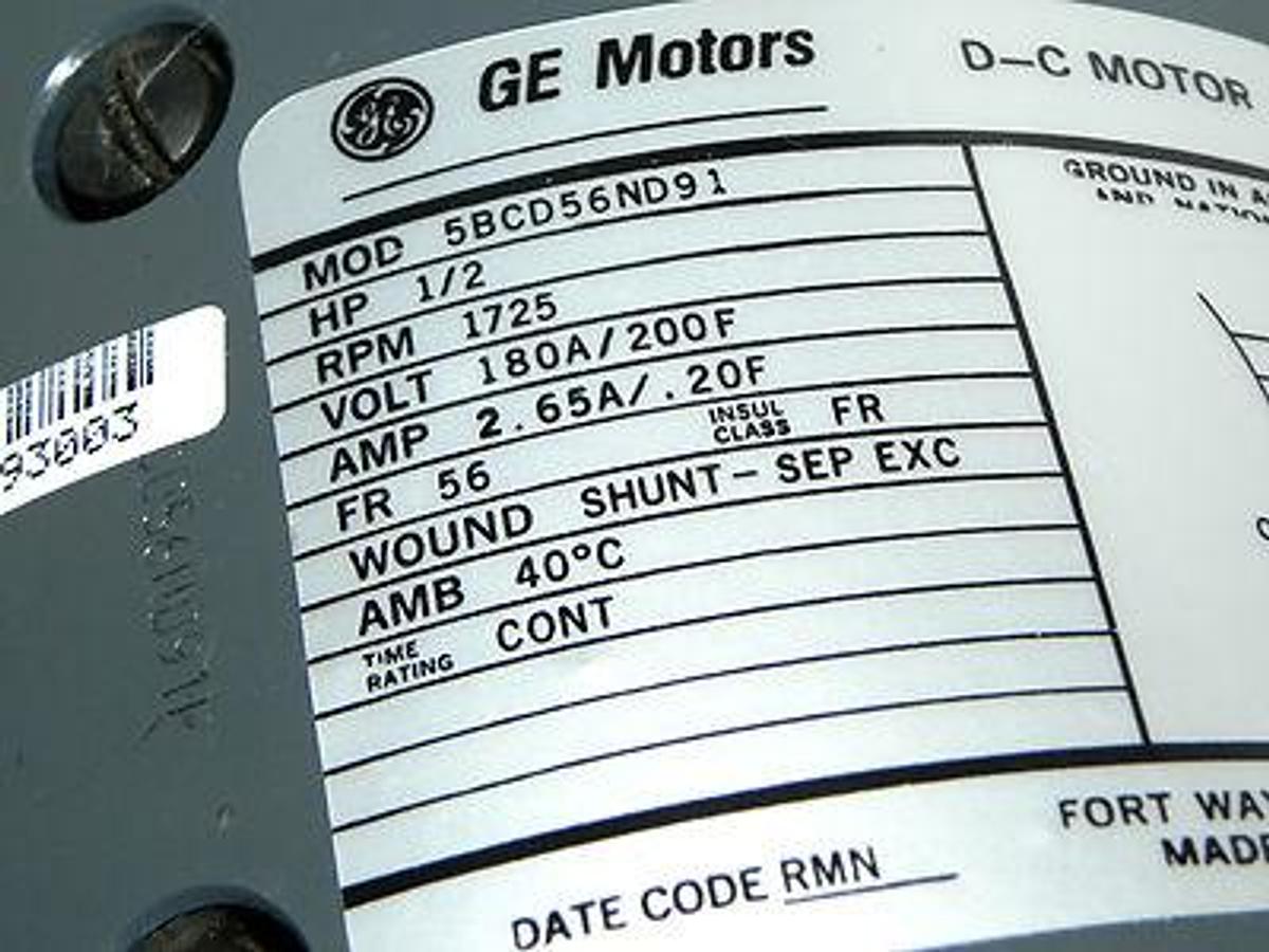 NEW GENERAL ELECTRIC 58CD56ND91 AC MOTOR 1/2HP, 1725RPM, 180/200V W/OUT KEY