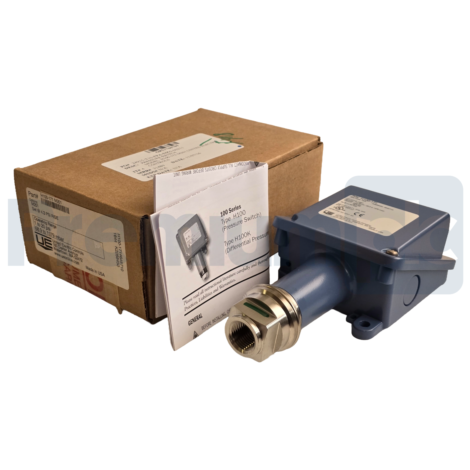 Used United Electric Controls H100-171 M201 Pressure Switch 1-20 PSI | Set @ 4.3 PSI
