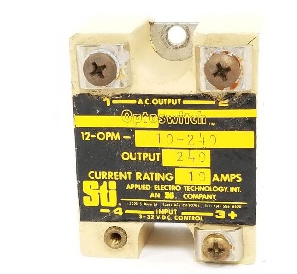 Used STI / APPLIED ELECTRO TECH. 12-OPM-10-240 OPTOSWITCH 240VAC OUT. 3-32 VDC IN.