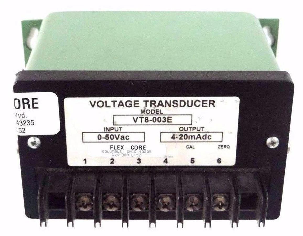Used FLEX-CORE VT8-003E VOLTAGE TRANSDUCER 0-50VAC VT8003E