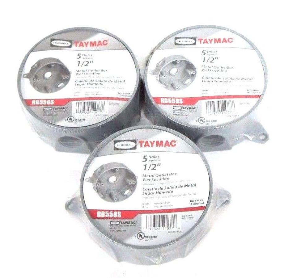 Used LOT OF 3 NEW HUBBELL TAYMAC RB550S METAL OUTLET BOXES 5 HOLES 1/2" NPT