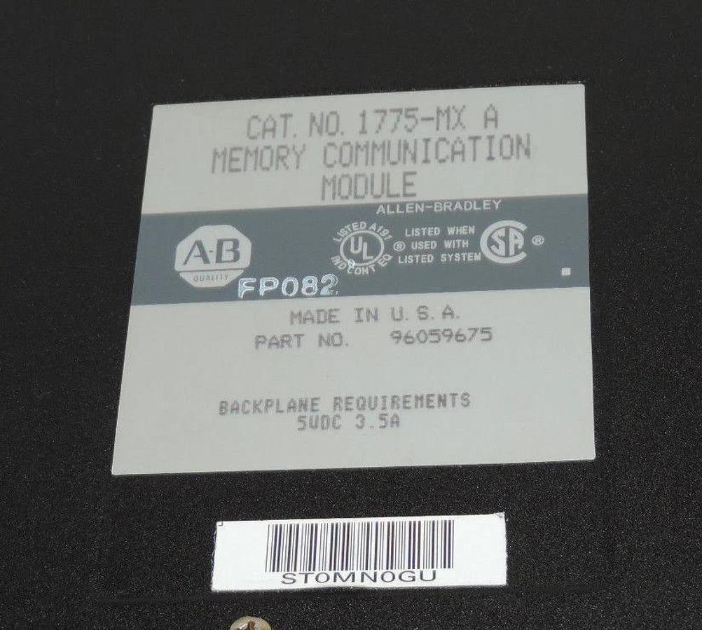 Used ALLEN BRADLEY 1775-MX A MEMORY COMMUNICATION MODULE 1775MX P/N: 96059675