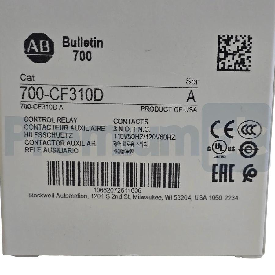 Allen-Bradley 700-CF310D /A Control Relay 3 N.O. 1 N.C. 110/120V AC Coil NSMP