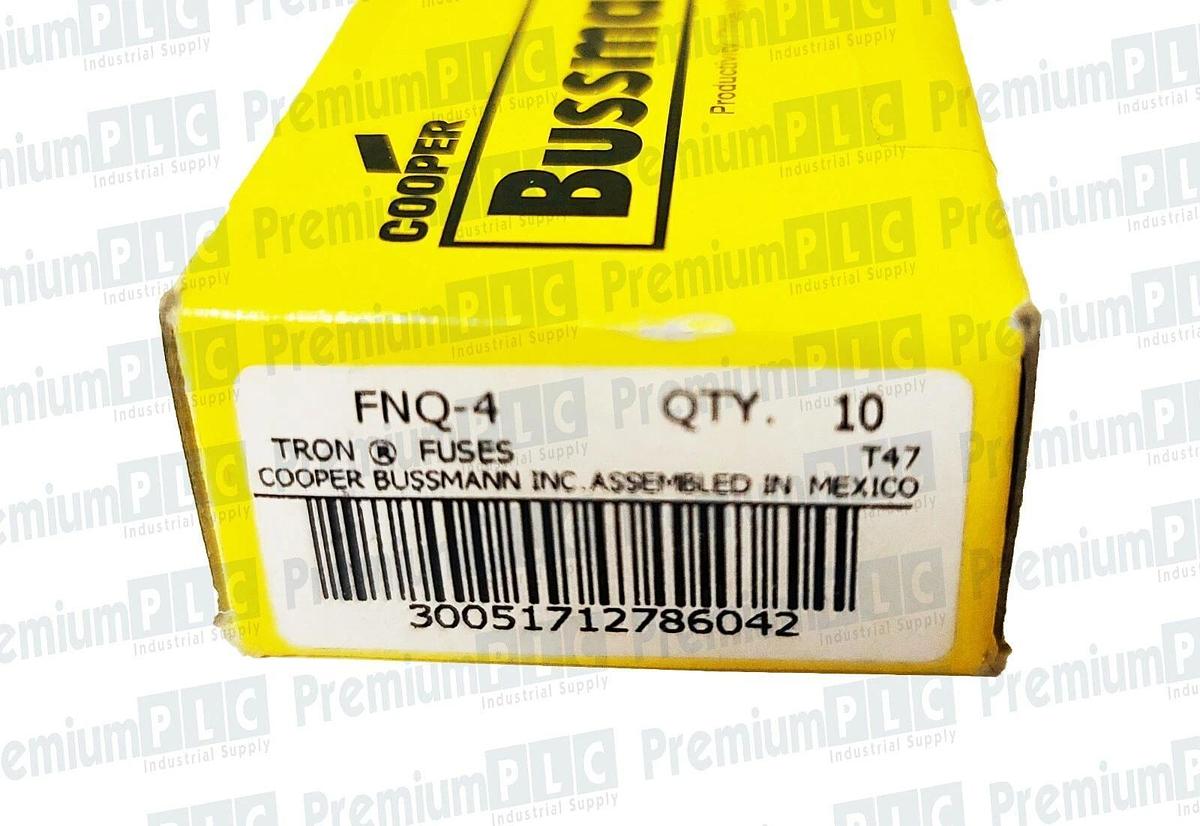 Used BOX OF 10 COOPER BUSSMANN FNQ-4 TRON FUSES CLASS MIDGET 4AMP 500V ATQ4 NIB