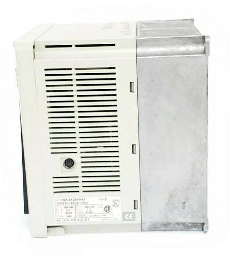 Used ALLEN BRADLEY 1305-BA03A-HA2 AC DRIVE SER. B  W/ 1201-HA2 (MISSING FRONT PLATE)