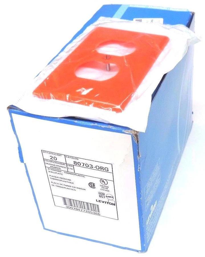 Used BOX OF 20 NEW LEVITON 80703-ORG ORANGE STANDARD THERMOPLASTIC WALLPLATES