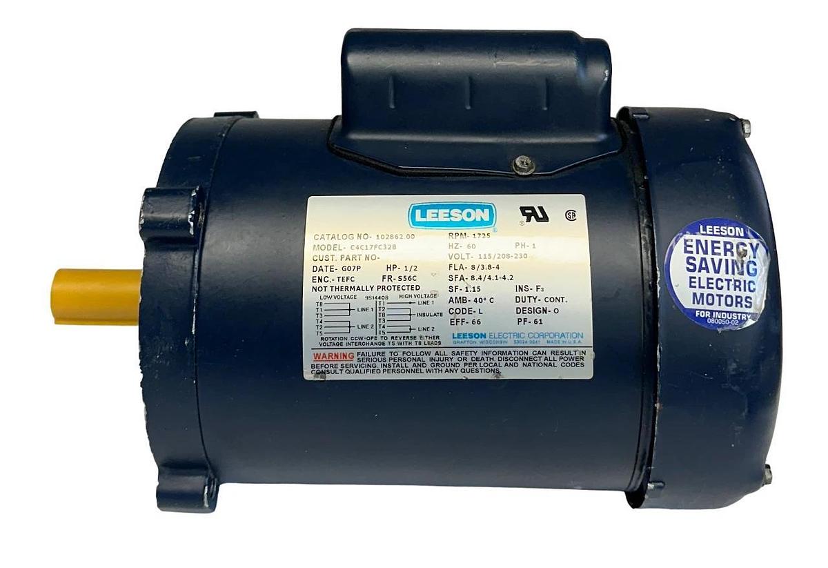 Used LEESON 102862.00 / C4C17FC32B INDUSTRIAL ELECTRIC MOTOR 1/2HP 1PH 1725RPM USNP