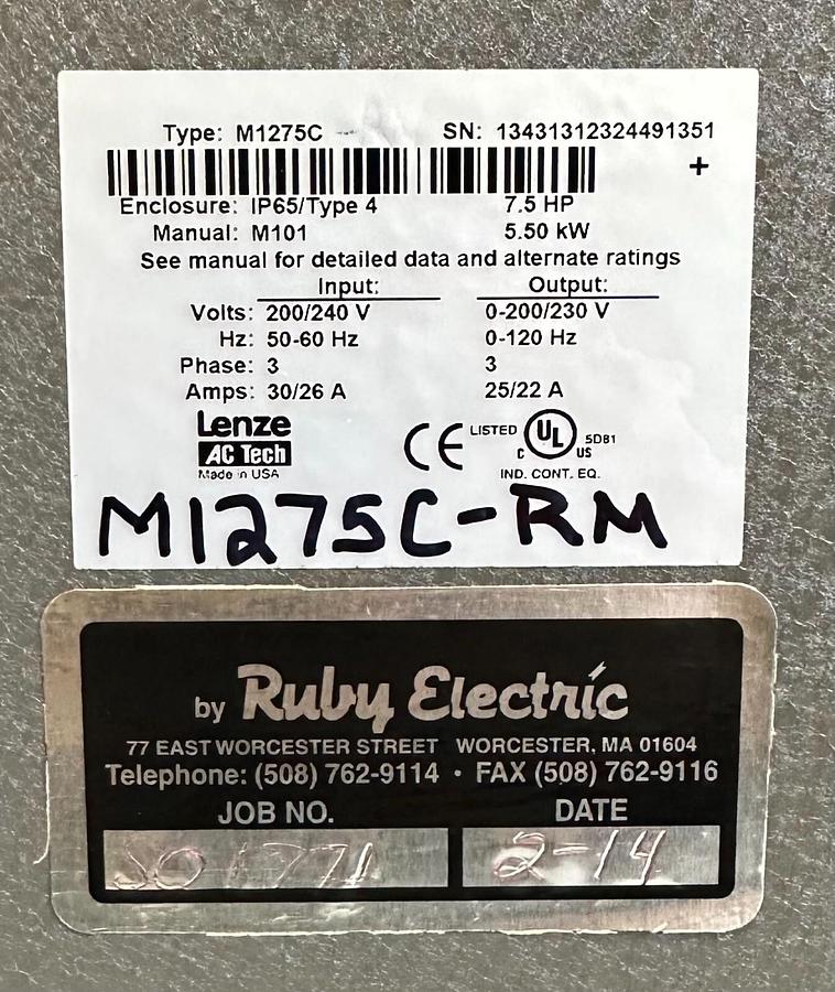 Used REPAIRED LENZE M1275C AC Tech MC SERIES DRIVE 5.50kW/7.5HP 200/240V 13431312