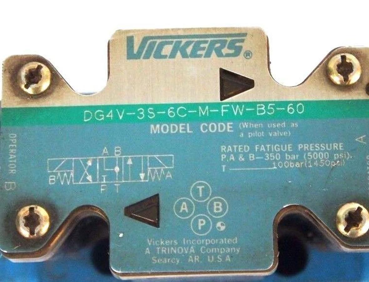 Used VICKERS DG5S4-046C-T-M-FW-B5-60 VALVE W/ DG4V-3S-6C-M-FW-B5-60 PILOT VALVE