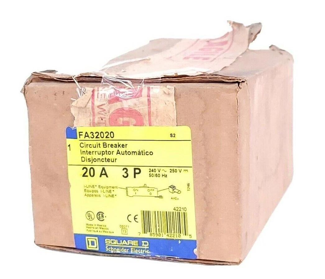 NIB SQUARE D FA32020 CIRCUIT BREAKER 20A, 3P, 240~250V 50/60HZ (DAMAGED)