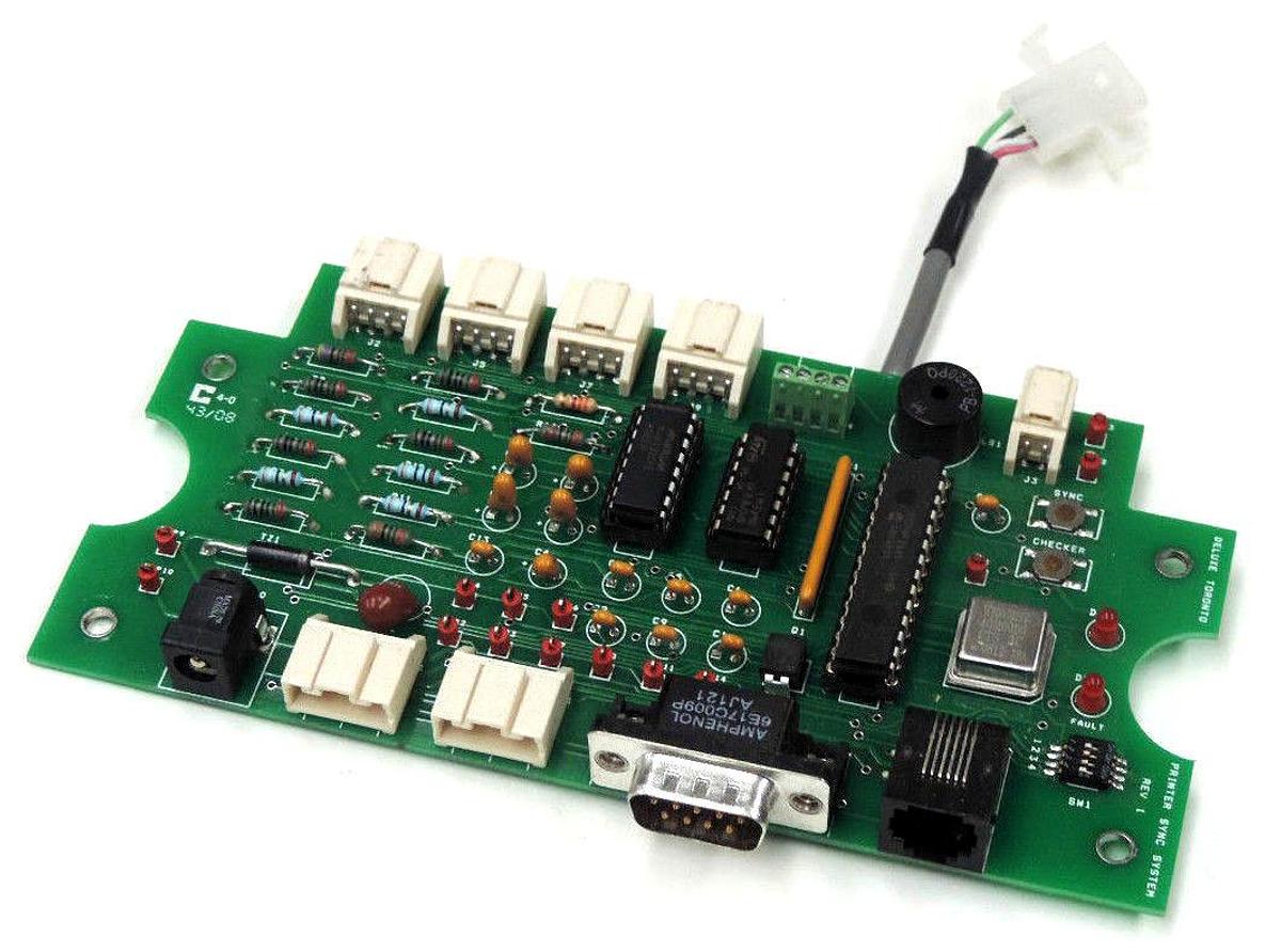 Used DELUXE TORONTO 4-0 43/08 PRINTER SYNC SYSTEM REV. 1 BOARD
