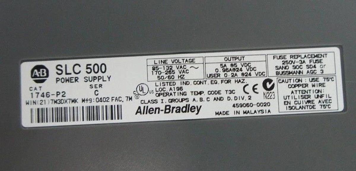 Used ALLEN BRADLEY 1746-A7 7-SLOT RACK SER. B W/ 1746-P2 POWER SUPPLY SER. C
