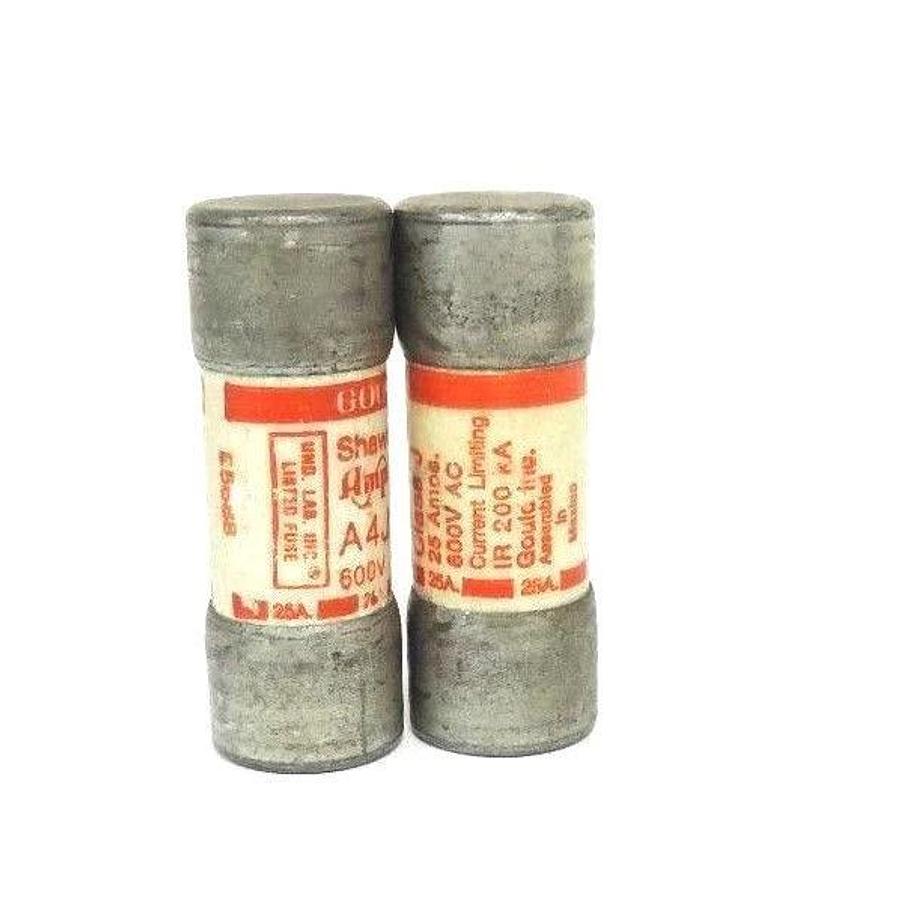 Used LOT OF 2 GOULD SHAWMUT A4J25 AMP-TRAP FUSES 600V AC