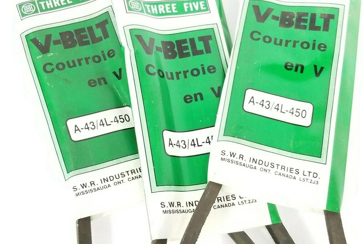 Used LOT OF 3 NEW THREE FIVE A-43/4L-450 V-BELTS A43 4L450