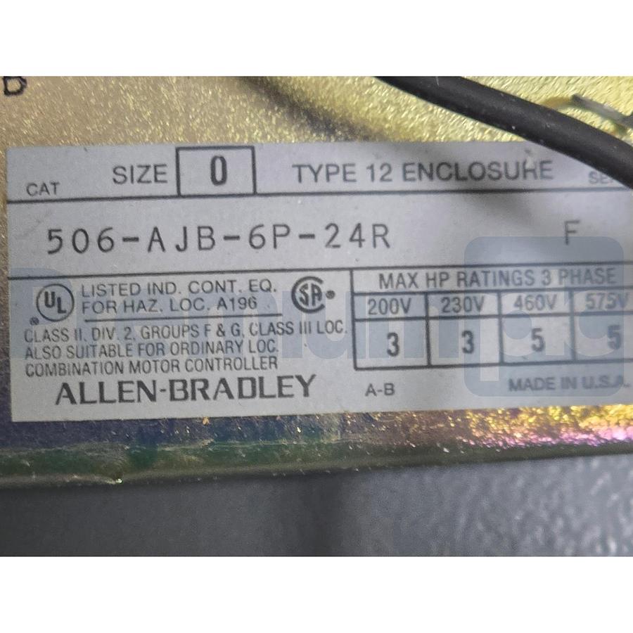Used Allen Bradley 506-AJB-6P-24R /F Nema Size 0 Rvsg Combination Starter Disconnect