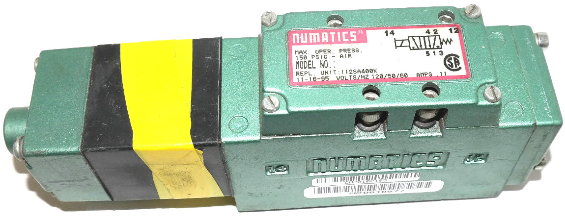 Used NUMATICS I12SA400K ISO VALVE ASSEMBLY 120 V 50/60 HZ 11 AMPS 150 PSIG AIR