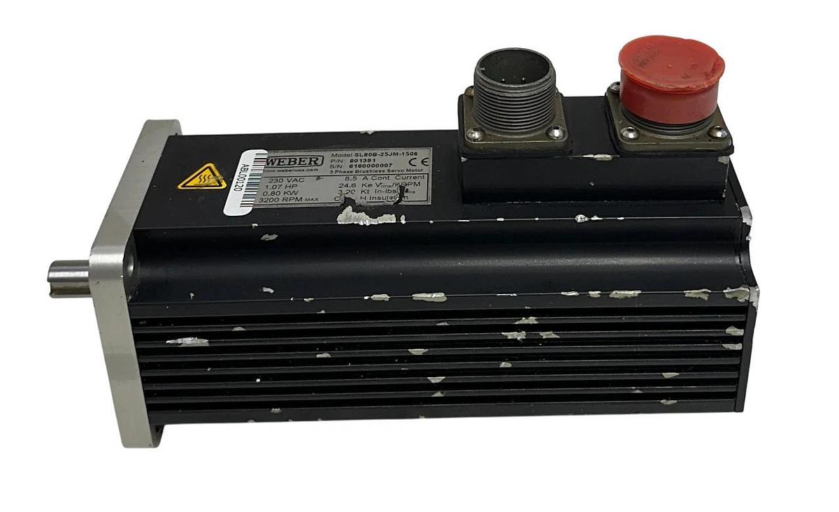 Used WEBER SL80B-25JM-1506 / 801391 BRUSHLESS SERVO MOTOR 3PH .80kW/1.07HP 230V USNP
