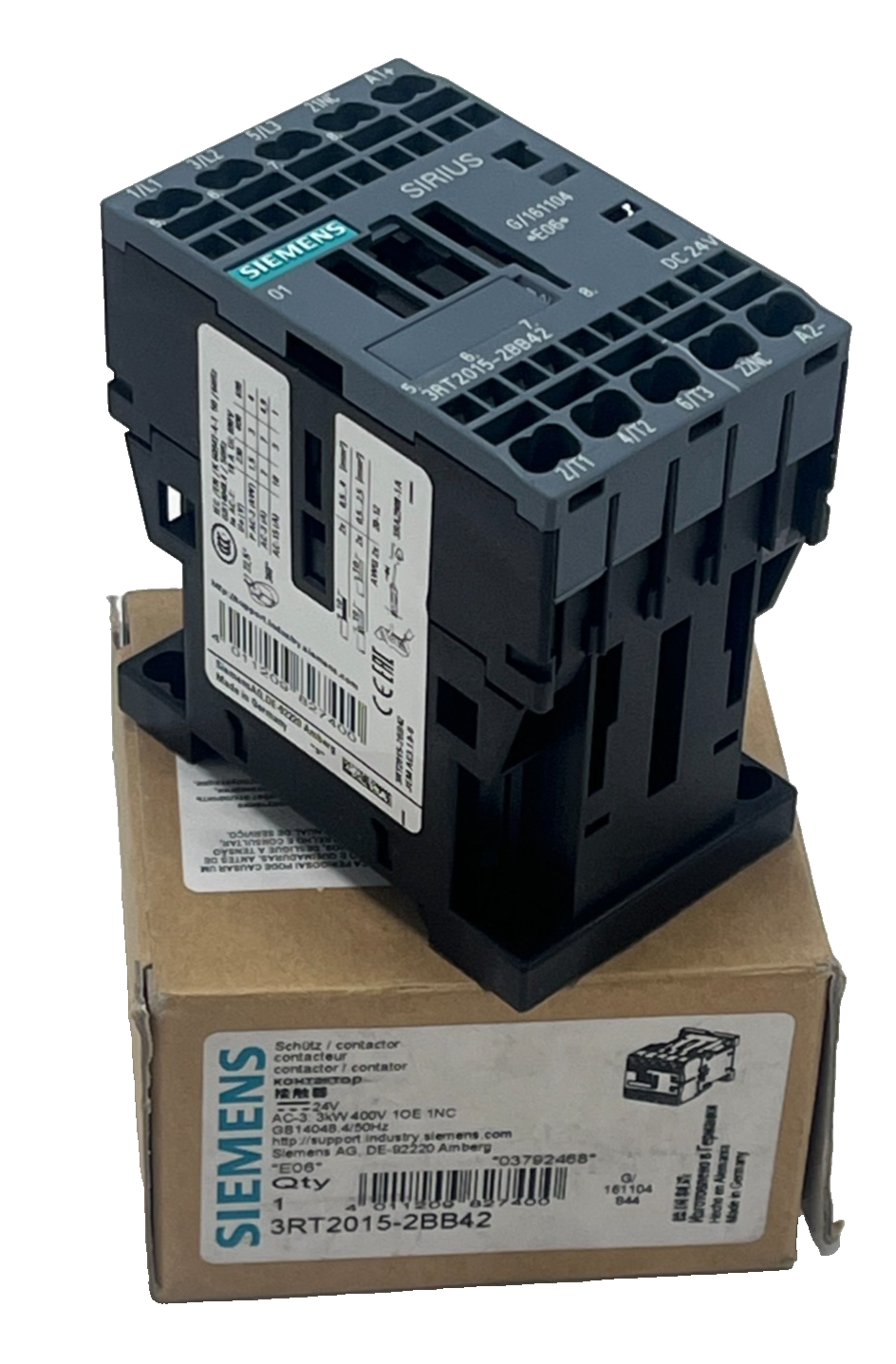 Used SIEMENS Sirius 3RT2015-2BB42 Contactor 7A 24VDC 3-Pole Size S00 DIN Rail Mount