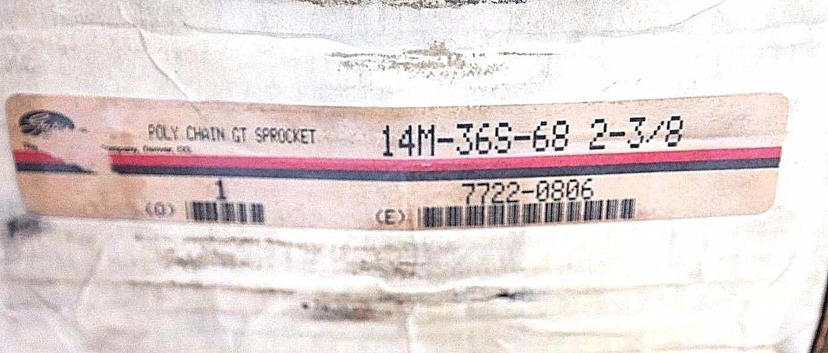 Used NIB GATES 14M-36S-68 2-3/8 POLY CHAIN GT SPROCKET 3020 MAX RPM 5010 14M36S68