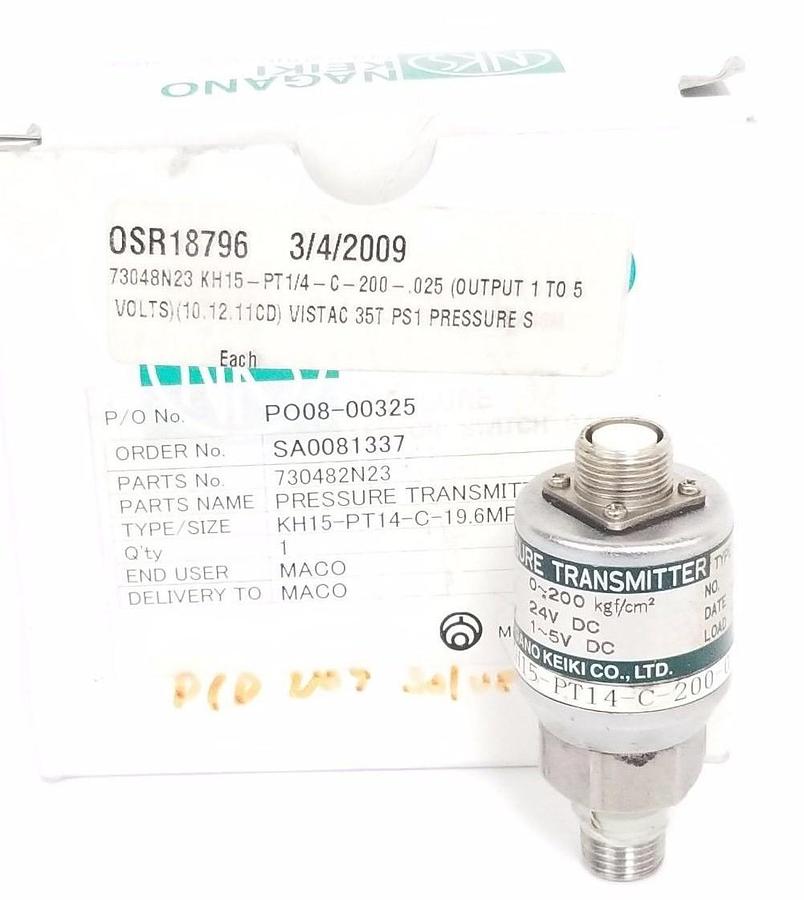 Used NAGANO KEIKI KH15-PT14-C-200-0.5 PRESSURE TRANSMITTER TYPE KH15, 395663, 24V DC