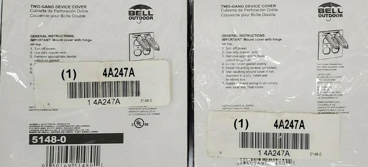 Used LOT OF 2 NEW BELL OUTDOORS 5148-0 TWO-GANG DEVICE COVERS / DUPLEX RECEPTACLES