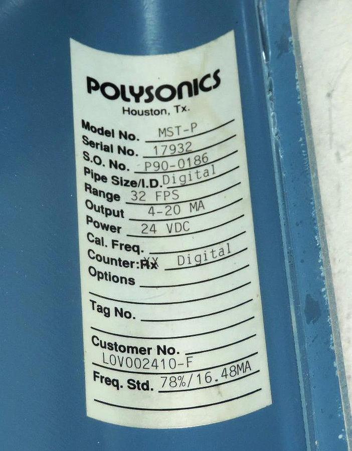 Used POLYSONICS MASTER SERIES MST-P ULTRASONIC DIGITAL FLOWMETER 24VDC MSTP