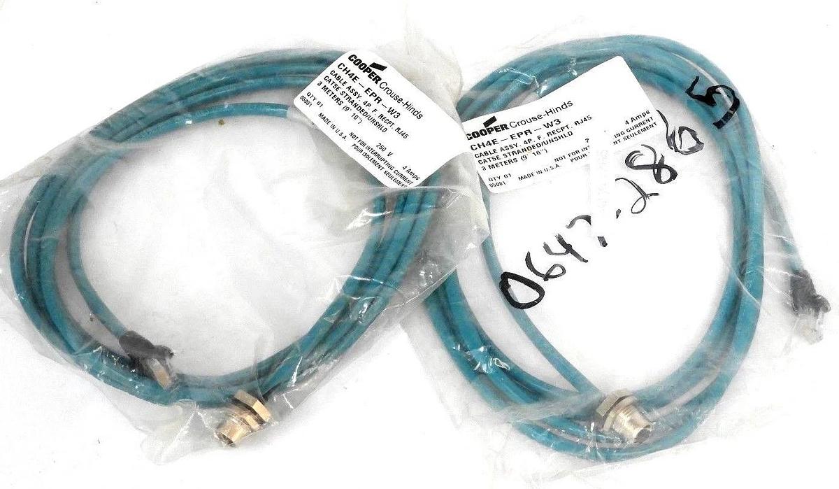 Used LOT OF 2 NEW COOPER CROUSE-HINDS CH4E-EPR-W3 CABLE ASSEMBLY CH4EEPRW3