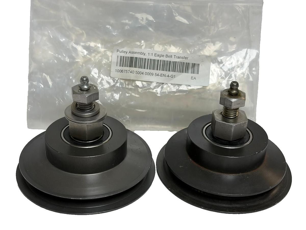 Used Lot of 2 Eagle Belt Transfer Pulley Assembly 1:1 V-Belt Idler with Grease Zerk