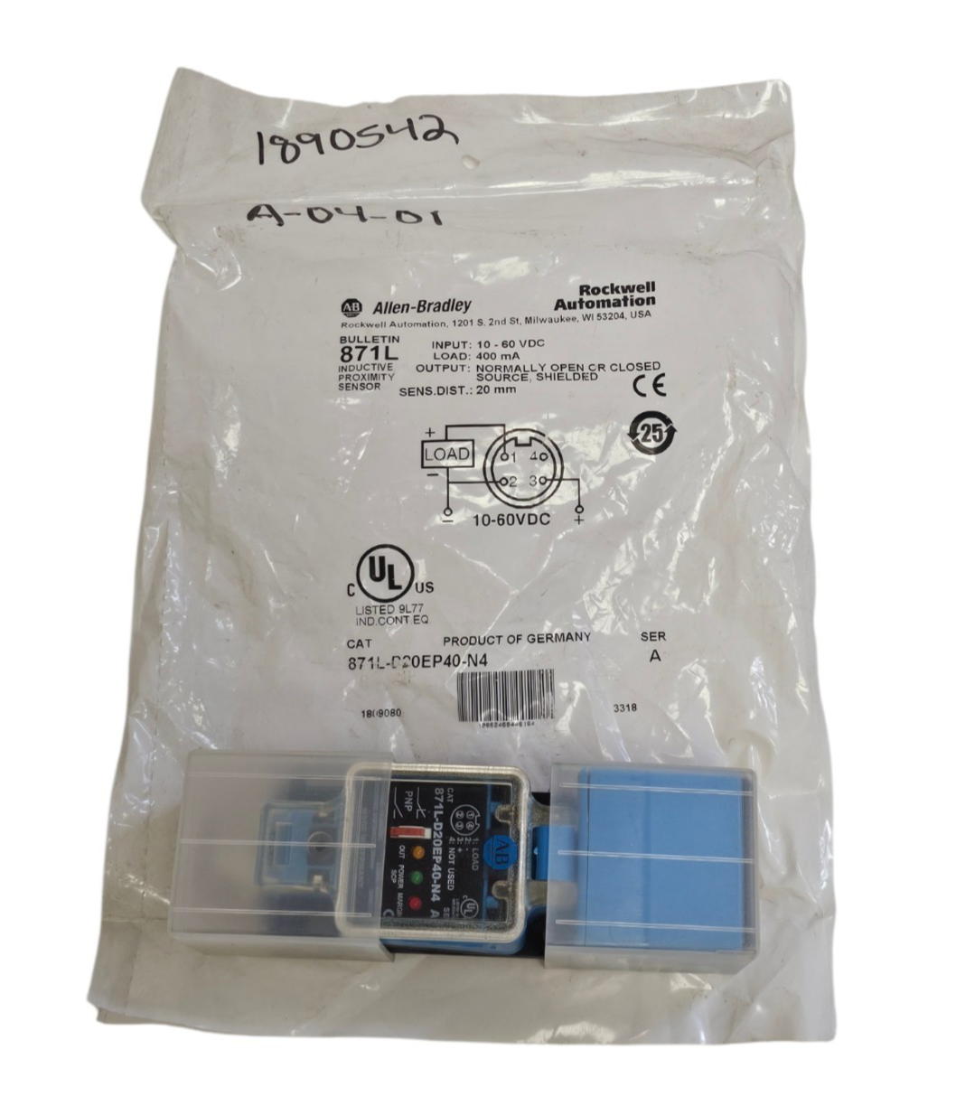 Used NEW ALLEN BRADLEY 871L-D20EP40-N4 PROXIMITY SWITCH 871LD20EP40N4 SERIES A